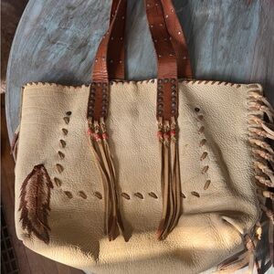 Rustic Cream and Brown Tote Bag